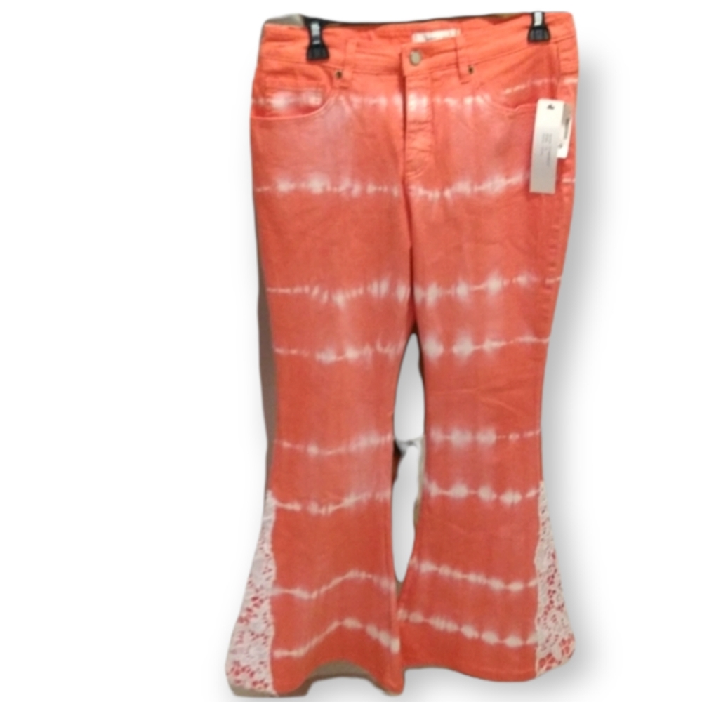 Gemma & Jane Tie Dye Bell Bottom Jeans in Orange & White